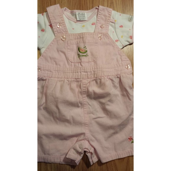 Girl's Sz 6-9 M Month 2 Pc Pink "Lil Seeds" Watermelon Suspender Shorts & Top - Picture 5 of 7